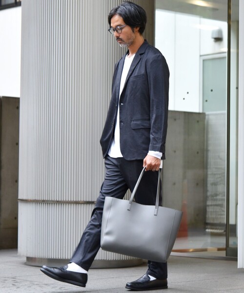 SHIPS any（シップス エニィ）の「SHIPS any: フェイクレザー トートバッグ◇（トートバッグ・メンズ・ブラック/グレー・ONE SIZE）」の3枚目の写真