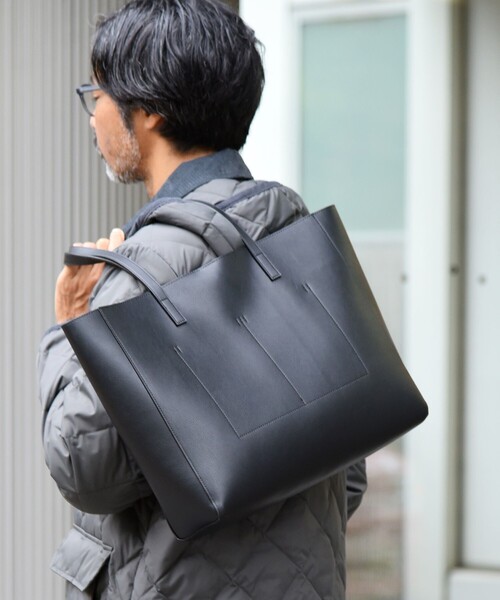 SHIPS any（シップス エニィ）の「SHIPS any: フェイクレザー トートバッグ◇（トートバッグ・メンズ・ブラック/グレー・ONE SIZE）」の9枚目の写真