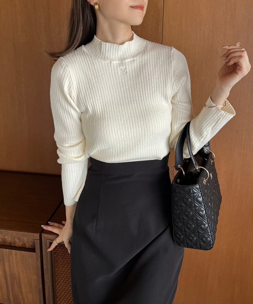 ワンポイント刺繍ハイネックトップス（ニット/セーター）｜one after