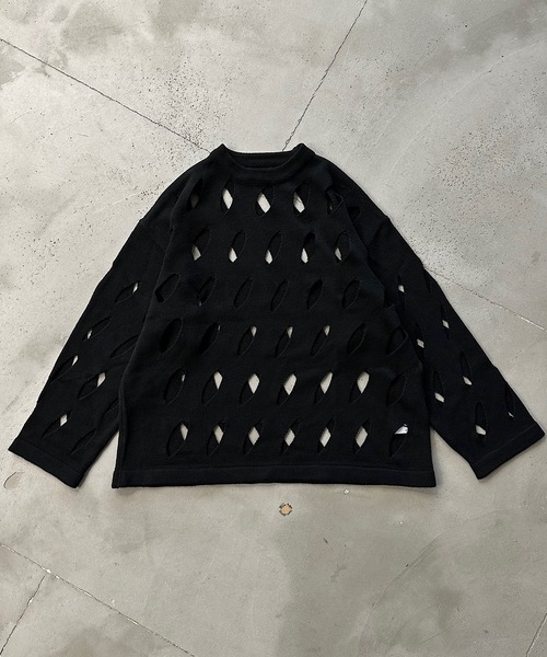 Adoon plain（アドーンプレーン）の「slash cut knit（ニット/セーター・メンズ・ブラック/アイボリー/グリーン・MEDIUM/LARGE）」の3枚目の写真