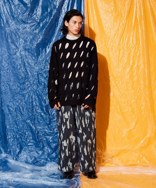 Adoon plain（アドーンプレーン）の「slash cut knit（ニット/セーター・メンズ・ブラック/アイボリー/グリーン・MEDIUM/LARGE）」の9枚目の写真