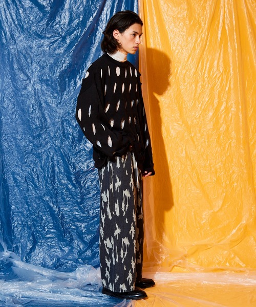 Adoon plain（アドーンプレーン）の「slash cut knit（ニット/セーター・メンズ・ブラック/アイボリー/グリーン・MEDIUM/LARGE）」の13枚目の写真