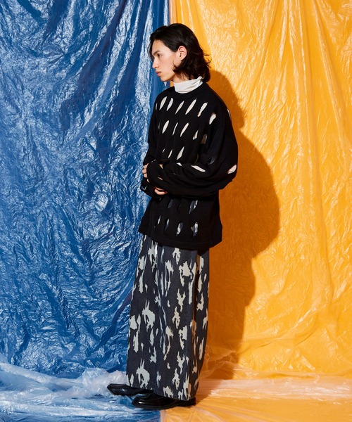 Adoon plain（アドーンプレーン）の「slash cut knit（ニット/セーター・メンズ・ブラック/アイボリー/グリーン・MEDIUM/LARGE）」の10枚目の写真