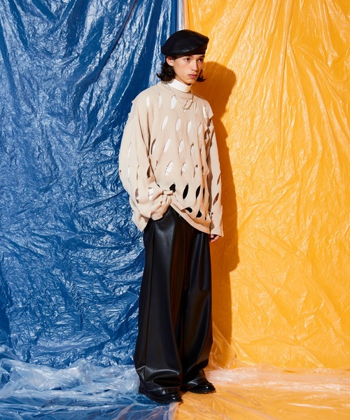 Adoon plain（アドーンプレーン）の「slash cut knit（ニット/セーター・メンズ・ブラック/アイボリー/グリーン・MEDIUM/LARGE）」の21枚目の写真