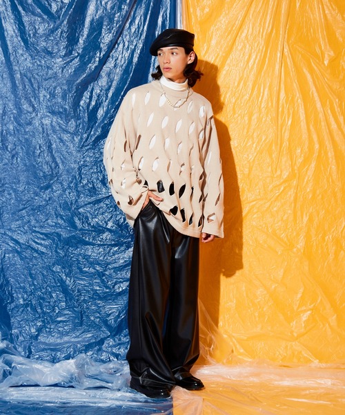 Adoon plain（アドーンプレーン）の「slash cut knit（ニット/セーター・メンズ・ブラック/アイボリー/グリーン・MEDIUM/LARGE）」の20枚目の写真