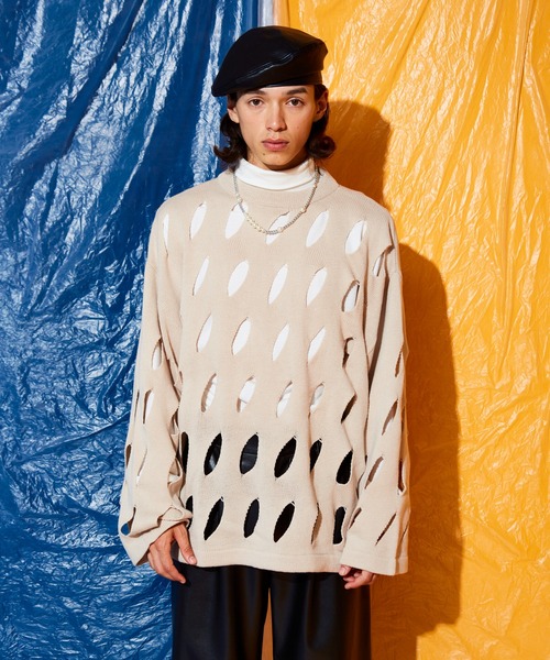 Adoon plain（アドーンプレーン）の「slash cut knit（ニット/セーター・メンズ・ブラック/アイボリー/グリーン・MEDIUM/LARGE）」の14枚目の写真