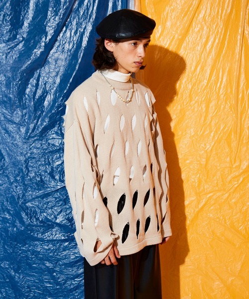 Adoon plain（アドーンプレーン）の「slash cut knit（ニット/セーター・メンズ・ブラック/アイボリー/グリーン・MEDIUM/LARGE）」の18枚目の写真