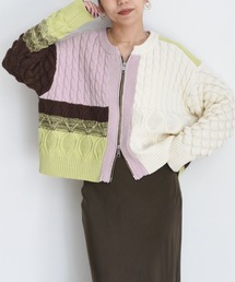 MIXケーブルニットZIPカーデ