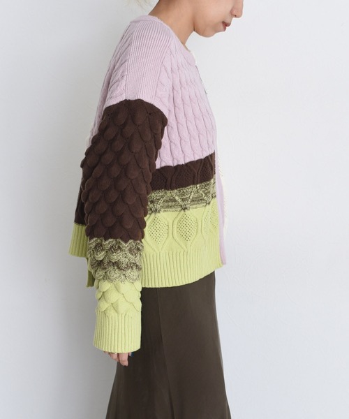 Eimee Law（エイミーロウ）の「MIXケーブルニットZIPカーデ（カーディガン/ボレロ・レディース・グリーン系/ベージュ/グレー系/ライトグレー/アイボリー/ブラック/チャコールグレー/ピンク/ネイビー・38/FREE）」の22枚目の写真