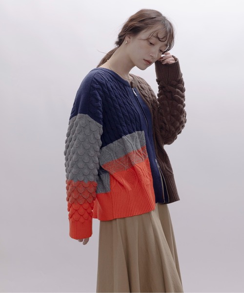 MIXケーブルニットZIPカーデ Eimee Law│Eimee Law & LHELBIE