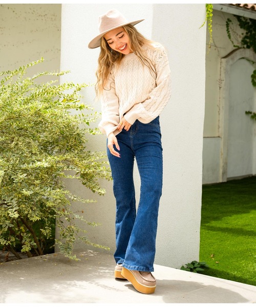 anap mimpi(アナップミンピ)の「ストレッチ ベルボトム デニム パンツ(デニムパンツ・レディース・ブルー・S/M)」の4枚目の写真