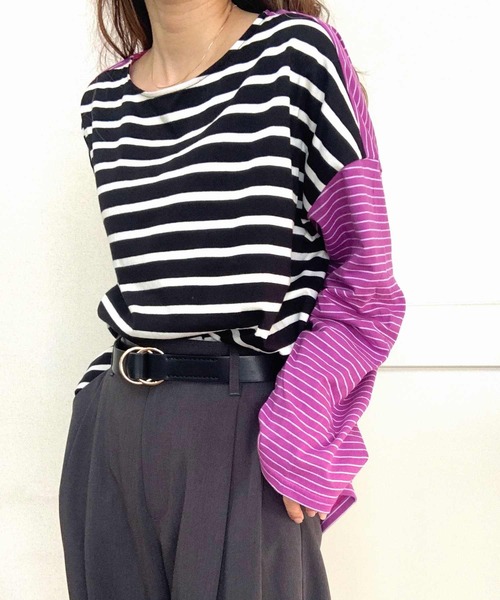 Q（キュー）の「ボーダーロンT（Tシャツ/カットソー・レディース・ホワイト系/ブラック系・MEDIUM）」の11枚目の写真