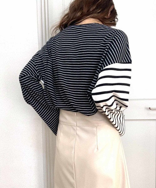 Q（キュー）の「ボーダーロンT（Tシャツ/カットソー・レディース・ホワイト系/ブラック系・MEDIUM）」の10枚目の写真