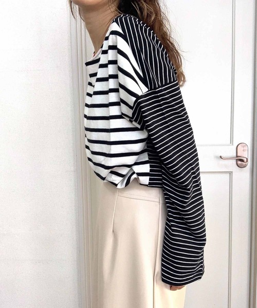 Q（キュー）の「ボーダーロンT（Tシャツ/カットソー・レディース・ホワイト系/ブラック系・MEDIUM）」の7枚目の写真