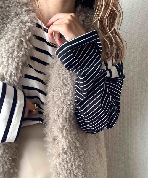 Q（キュー）の「ボーダーロンT（Tシャツ/カットソー・レディース・ホワイト系/ブラック系・MEDIUM）」の12枚目の写真