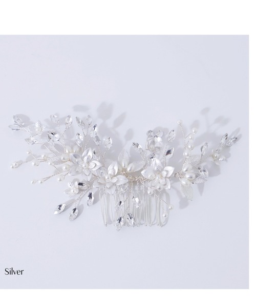 Cupid Heart(キューピッドハート)の「【Cupid Heart】結婚式アクセ!メタリックフラワービジューヘアコーム(バレッタ/ヘアクリップ・レディース・シルバー・MEDIUM)」の7枚目の写真