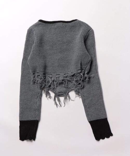 HOOK（フック）の「【HOOK】for girls 刺繍入りスクエアネックショット丈ニットソー　裾フリンジ（ニット/セーター・レディース・グレー/ライトベージュ・S/M）」の12枚目の写真