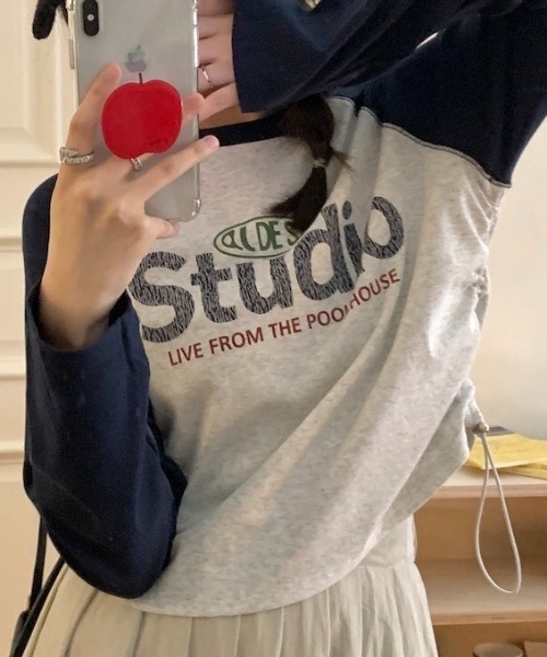 LADY LIKE(レディライク)の「脇ドローストリングラグランロングTシャツ(Tシャツ/カットソー・レディース・ネイビー/ブラック/ブラウン・M)」の1枚目の写真