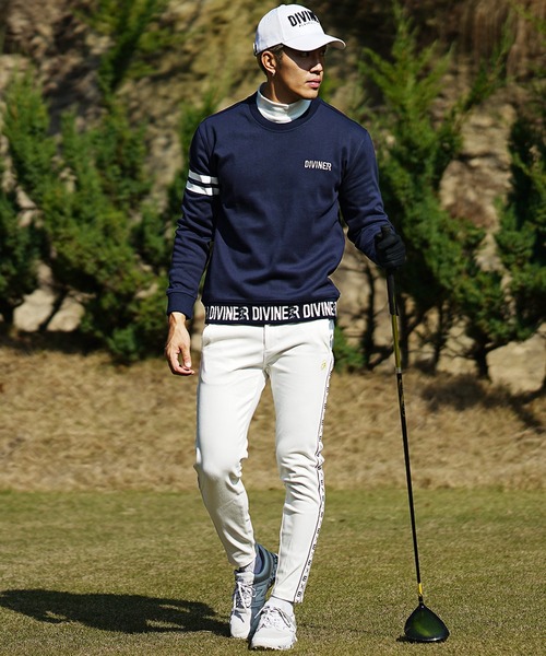 DIVINER GOLF（ディバイナー ゴルフ）の「【DIVINER GOLF】裾ロゴジャガードコットントレーナー メンズ ゴルフウェア ゴルフスウェット 春服（ゴルフグッズ・メンズ・ライム/ネイビー・M/L/XL/XXL）」の5枚目の写真