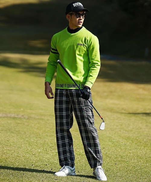 DIVINER GOLF（ディバイナー ゴルフ）の「【DIVINER GOLF】裾ロゴジャガードコットントレーナー メンズ ゴルフウェア ゴルフスウェット 春服（ゴルフグッズ・メンズ・ライム/ネイビー・M/L/XL/XXL）」の8枚目の写真