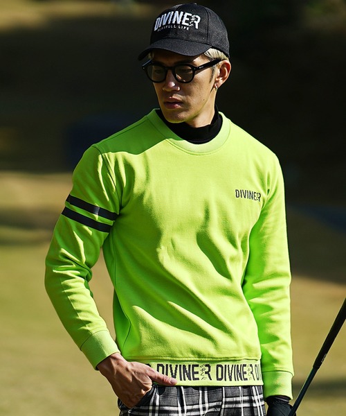 DIVINER GOLF（ディバイナー ゴルフ）の「【DIVINER GOLF】裾ロゴジャガードコットントレーナー メンズ ゴルフウェア ゴルフスウェット 春服（ゴルフグッズ・メンズ・ライム/ネイビー・M/L/XL/XXL）」の10枚目の写真