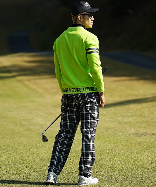 DIVINER GOLF（ディバイナー ゴルフ）の「【DIVINER GOLF】裾ロゴジャガードコットントレーナー メンズ ゴルフウェア ゴルフスウェット 春服（ゴルフグッズ・メンズ・ライム/ネイビー・M/L/XL/XXL）」の9枚目の写真