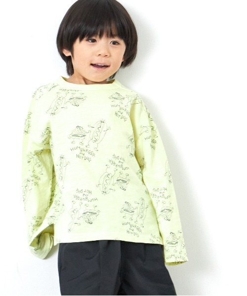 MAKE YOUR DAY（メイクユアデイ）の「HUMBERGER＆HOTDOG総柄長袖Tシャツ■80～140cm（Tシャツ/カットソー・キッズ・オレンジ/イエロー・140/130/80/120/90/110/100）」の4枚目の写真