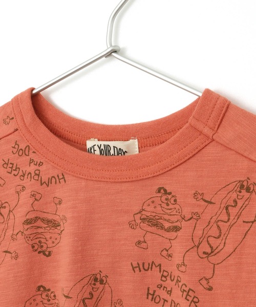 MAKE YOUR DAY（メイクユアデイ）の「HUMBERGER＆HOTDOG総柄長袖Tシャツ■80～140cm（Tシャツ/カットソー・キッズ・オレンジ/イエロー・140/130/80/120/90/110/100）」の11枚目の写真