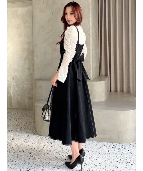 RESEXXY（リゼクシー）の「プリーツフレアデニムジャンスカ（ジャンパースカート・レディース・インディゴブルー/ホワイト/ブラック・FREE）」の13枚目の写真