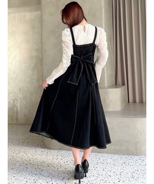 RESEXXY（リゼクシー）の「プリーツフレアデニムジャンスカ（ジャンパースカート・レディース・インディゴブルー/ホワイト/ブラック・FREE）」の14枚目の写真