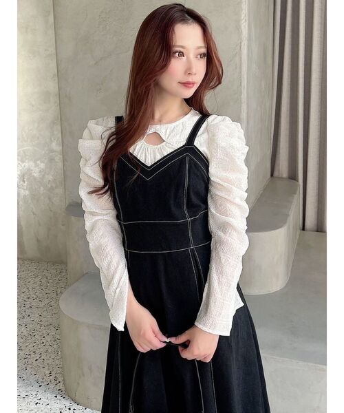 RESEXXY（リゼクシー）の「プリーツフレアデニムジャンスカ（ジャンパースカート・レディース・インディゴブルー/ホワイト/ブラック・FREE）」の17枚目の写真