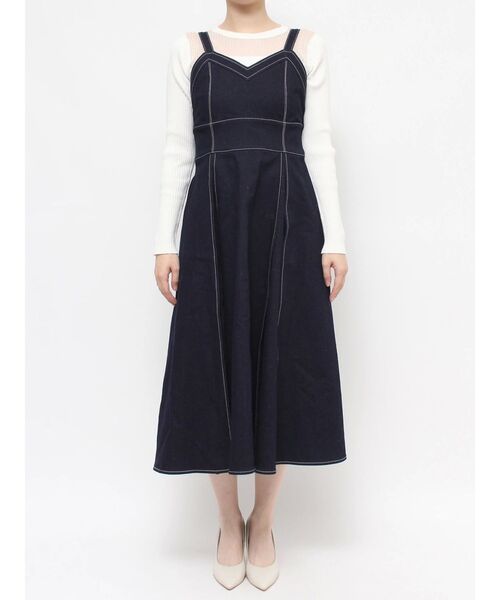 RESEXXY（リゼクシー）の「プリーツフレアデニムジャンスカ（ジャンパースカート・レディース・インディゴブルー/ホワイト/ブラック・FREE）」の18枚目の写真