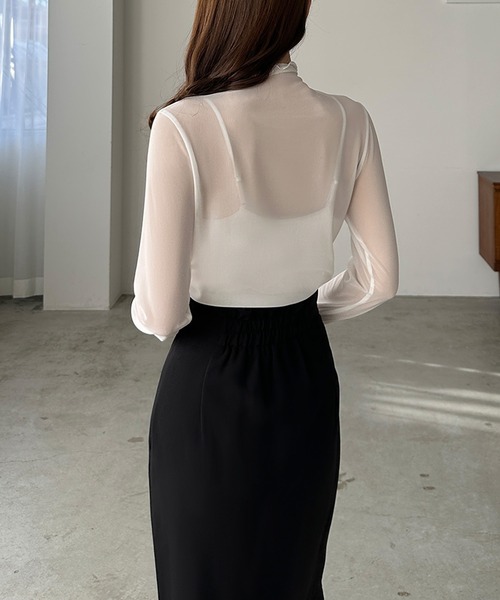 Louere(ルエレ)の「シアーハイネックメロートップス(Tシャツ/カットソー・レディース・ホワイト/クリーム/ブラック・LARGE/X-LARGE/MEDIUM/SMALL)」の16枚目の写真