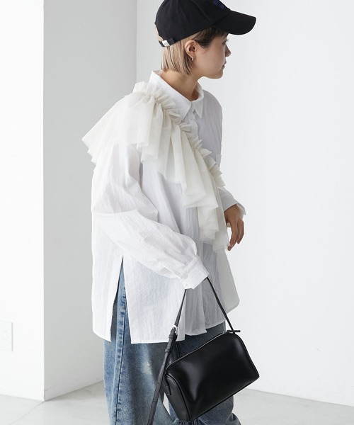 forksy.(フォルクシー)の「【forksy.】ワッシャータフタマルチwayフリルセットシャツ(シャツ/ブラウス・レディース・ホワイト/アイボリー/ライトブルー・FREE)」の6枚目の写真