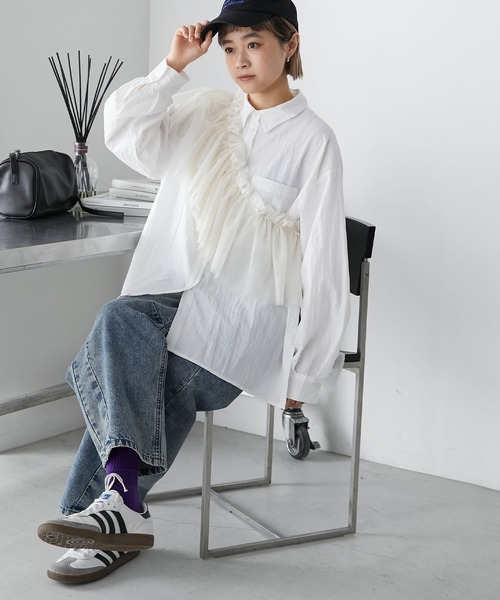 forksy.(フォルクシー)の「【forksy.】ワッシャータフタマルチwayフリルセットシャツ(シャツ/ブラウス・レディース・ホワイト/アイボリー/ライトブルー・FREE)」の8枚目の写真