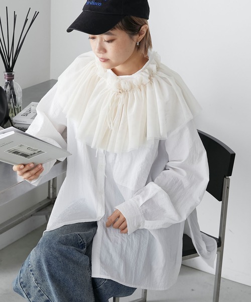 forksy.(フォルクシー)の「【forksy.】ワッシャータフタマルチwayフリルセットシャツ(シャツ/ブラウス・レディース・ホワイト/アイボリー/ライトブルー・FREE)」の11枚目の写真
