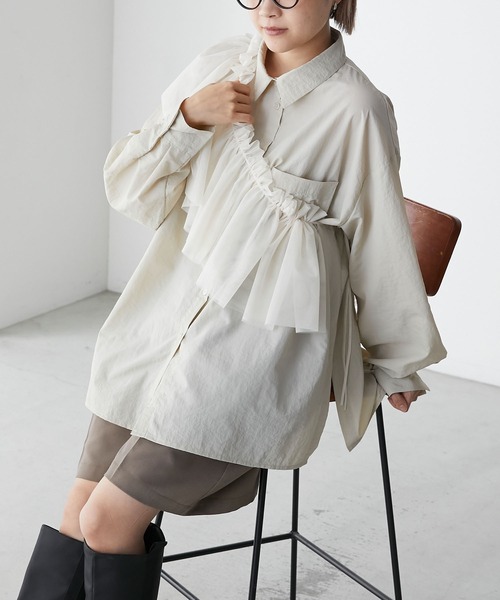 forksy.(フォルクシー)の「【forksy.】ワッシャータフタマルチwayフリルセットシャツ(シャツ/ブラウス・レディース・ホワイト/アイボリー/ライトブルー・FREE)」の13枚目の写真