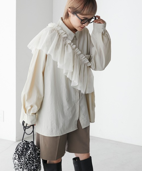 forksy.(フォルクシー)の「【forksy.】ワッシャータフタマルチwayフリルセットシャツ(シャツ/ブラウス・レディース・ホワイト/アイボリー/ライトブルー・FREE)」の15枚目の写真