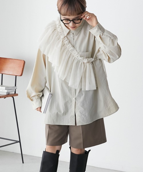 forksy.】ワッシャータフタマルチwayフリルセットシャツ forksy