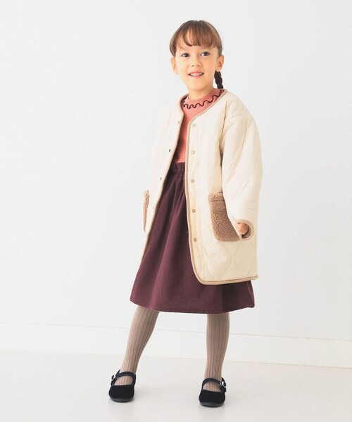 BEAMS mini(ビームスミニ)の「ボアキルト リバーシブル ノーカラーコート 2024FW(90~150cm)(ノーカラーコート・キッズ・ホワイト系その他5/ブラウン系その他4・90/100/110/120/130/140/150)」の14枚目の写真