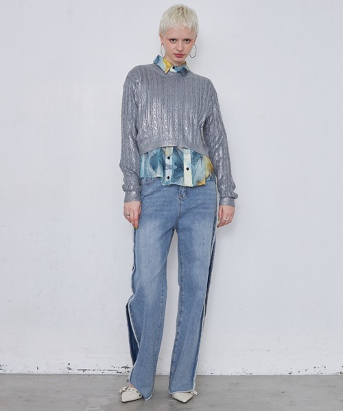 casane（カサネ）の「箔プリントケーブルニット（ニット/セーター・レディース・ブラック/グレー・FREE）」の21枚目の写真