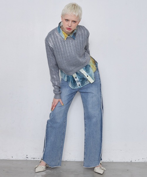 casane（カサネ）の「箔プリントケーブルニット（ニット/セーター・レディース・ブラック/グレー・FREE）」の22枚目の写真