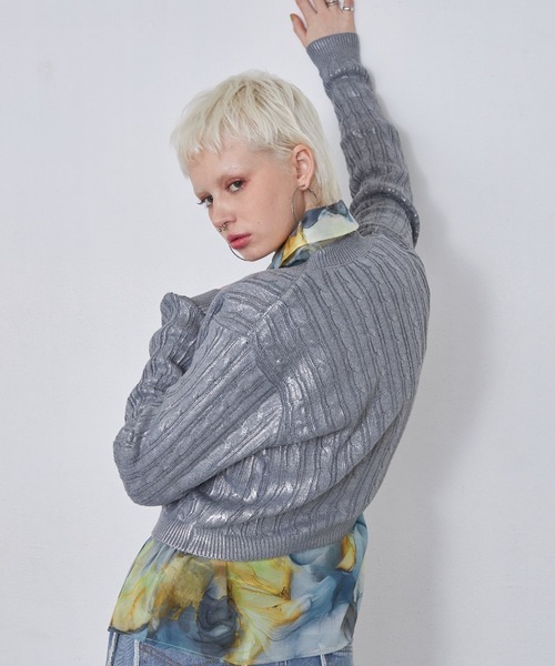 casane（カサネ）の「箔プリントケーブルニット（ニット/セーター・レディース・ブラック/グレー・FREE）」の19枚目の写真