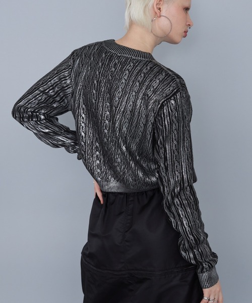casane（カサネ）の「箔プリントケーブルニット（ニット/セーター・レディース・ブラック/グレー・FREE）」の6枚目の写真