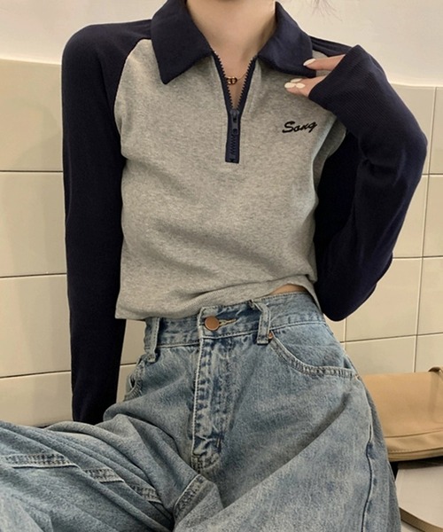 SHEPP(シープ)の「スキッパー 2トーン ポロシャツ(ポロシャツ・レディース・ネイビー・S/M)」の1枚目の写真