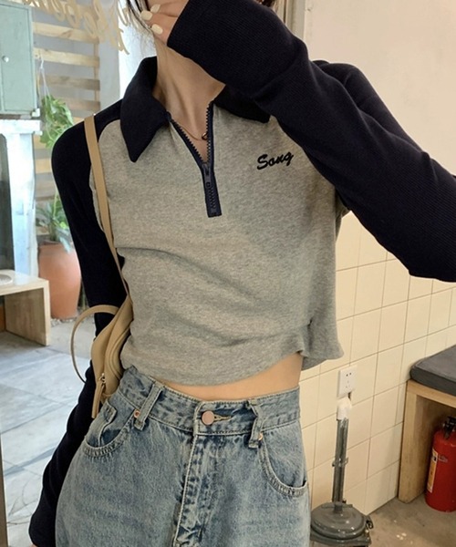 SHEPP(シープ)の「スキッパー 2トーン ポロシャツ(ポロシャツ・レディース・ネイビー・S/M)」の2枚目の写真