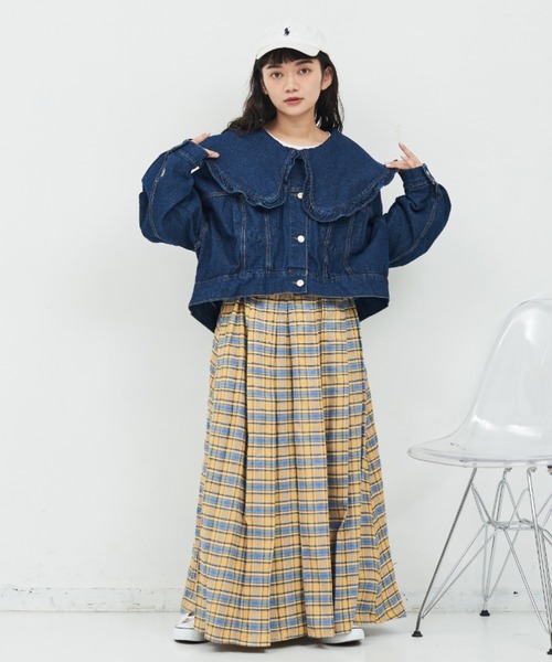 MERLOT（メルロー）の「襟フリルデニムジャケット（デニムジャケット