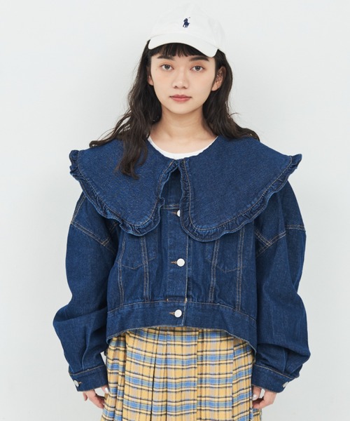 MERLOT（メルロー）の「襟フリルデニムジャケット（デニムジャケット