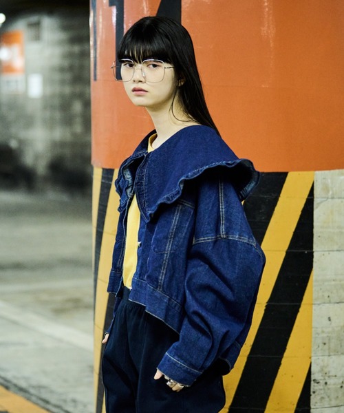 MERLOT（メルロー）の「襟フリルデニムジャケット（デニムジャケット