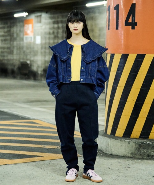 MERLOT（メルロー）の「襟フリルデニムジャケット（デニムジャケット